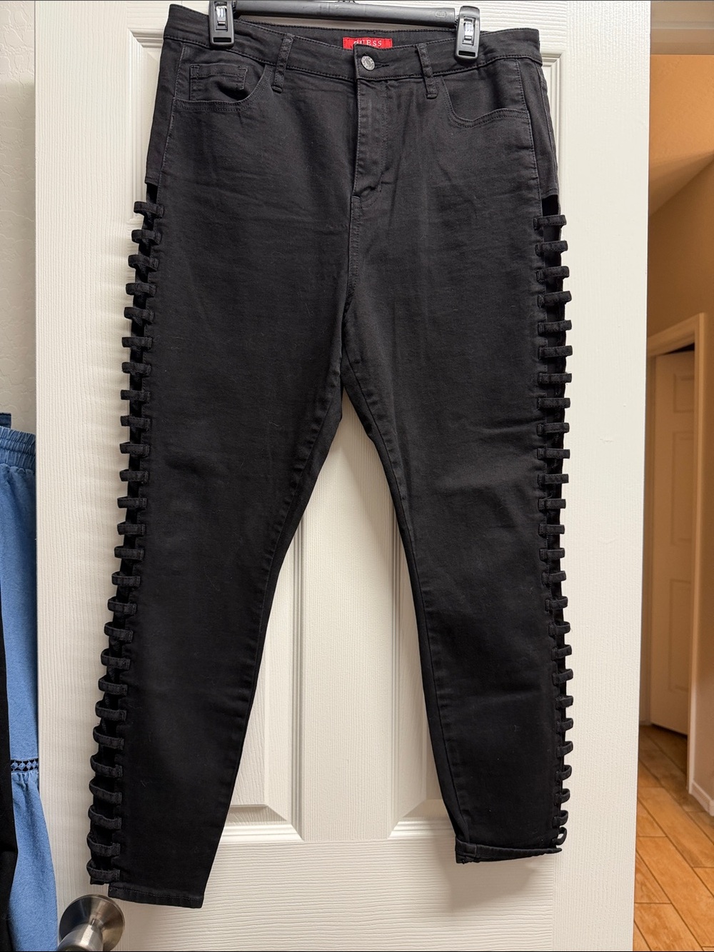 Guess Black Boot Cut Jeans with Side Lace-Up Detail
